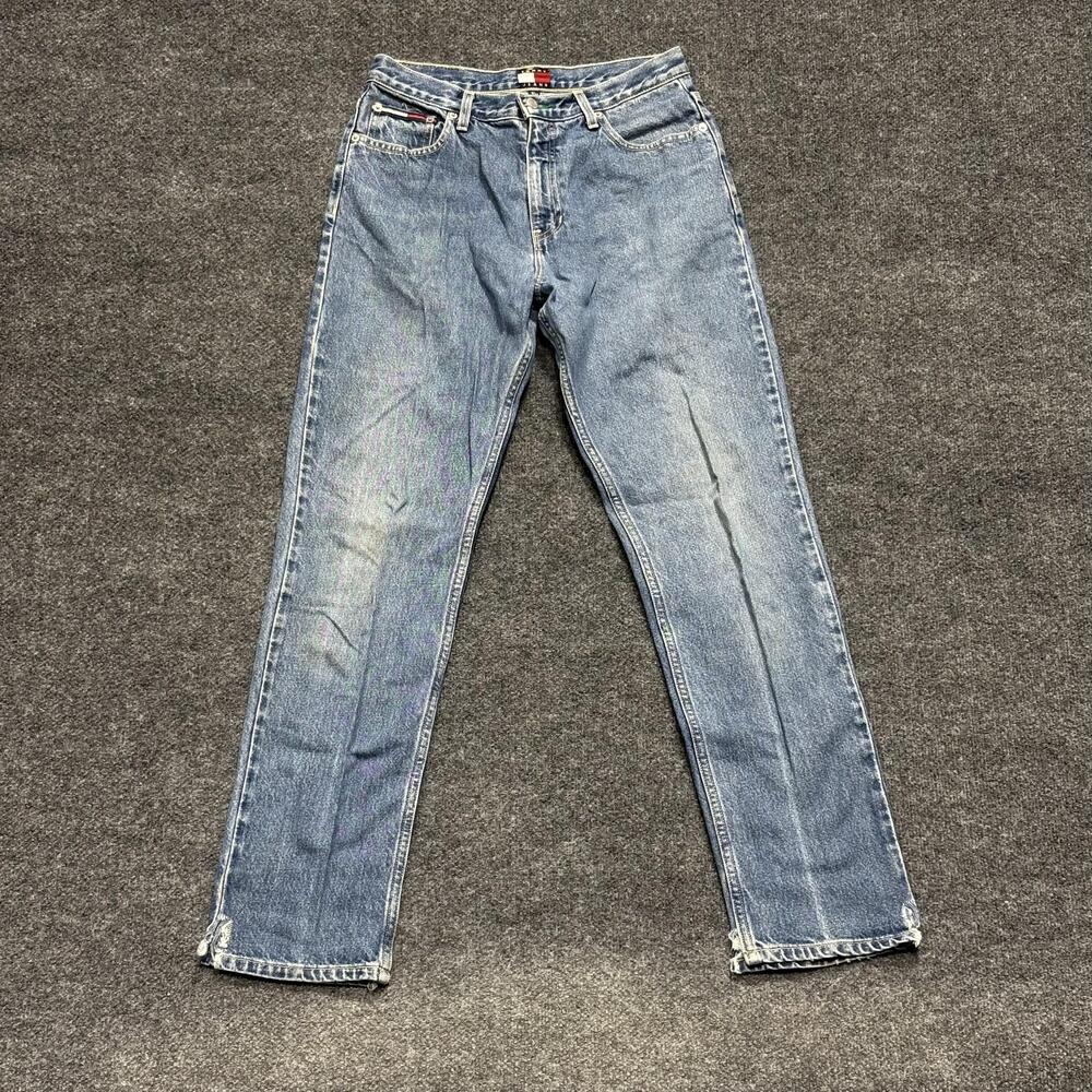 Tommy Hilfiger Jeans Womens 9x32 Blue High Rise Straight Leg Distressed Denim